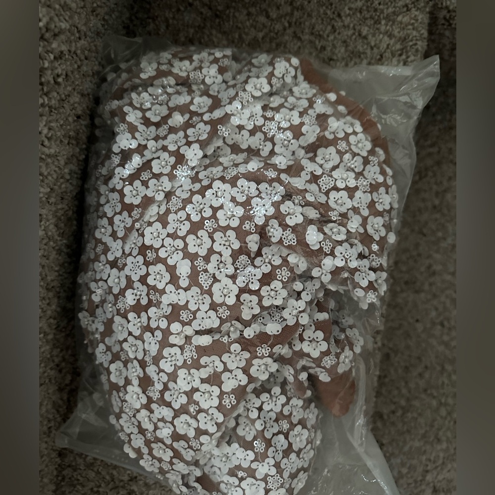 Queen of Sparkles Large White Sequin Flower Dress